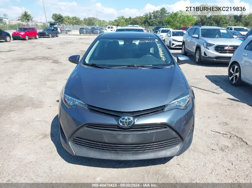 2019 Toyota Corolla L/Le/Xle/Se/Xse VIN: 2T1BURHE3KC219836 Lot: 40470423