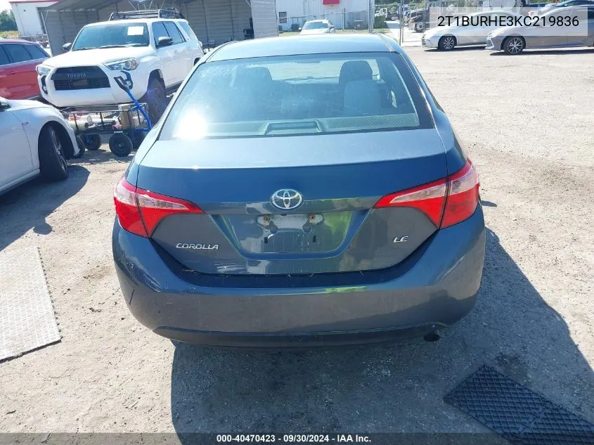 2019 Toyota Corolla L/Le/Xle/Se/Xse VIN: 2T1BURHE3KC219836 Lot: 40470423