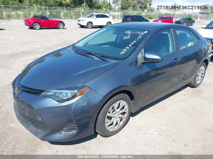 2019 Toyota Corolla L/Le/Xle/Se/Xse VIN: 2T1BURHE3KC219836 Lot: 40470423