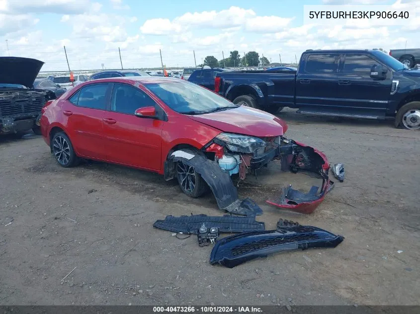 2019 Toyota Corolla Se VIN: 5YFBURHE3KP906640 Lot: 40473266