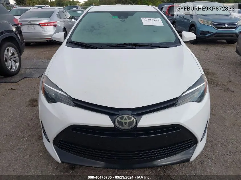 2019 Toyota Corolla Le VIN: 5YFBURHE9KP872333 Lot: 40475785