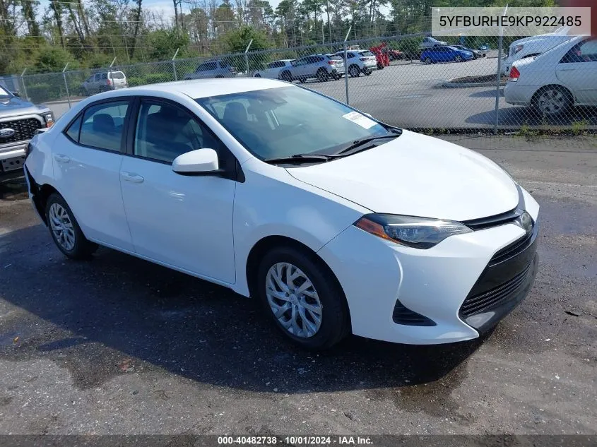 2019 Toyota Corolla L/Le/Xle/Se/Xse VIN: 5YFBURHE9KP922485 Lot: 40482738