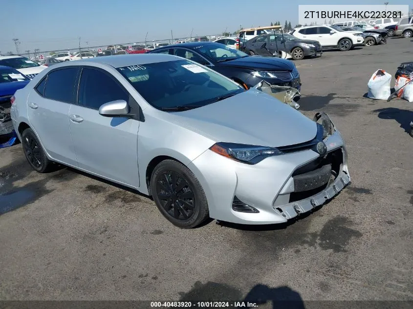 2T1BURHE4KC223281 2019 Toyota Corolla Le