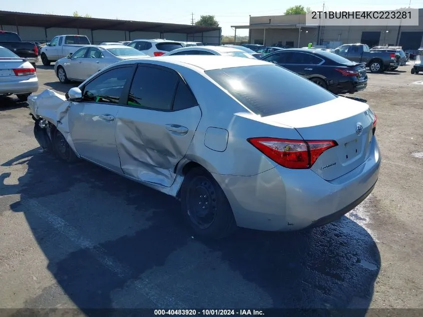 2T1BURHE4KC223281 2019 Toyota Corolla Le