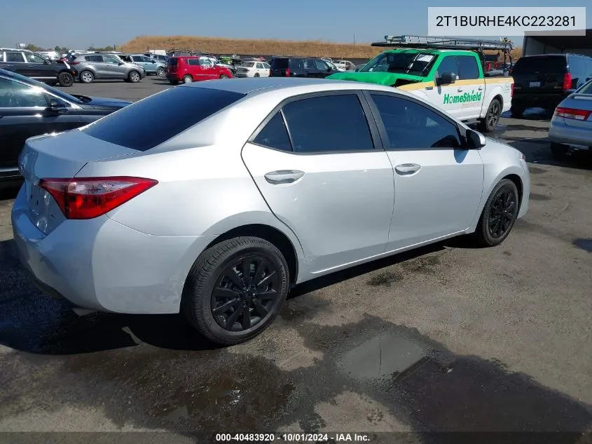 2T1BURHE4KC223281 2019 Toyota Corolla Le