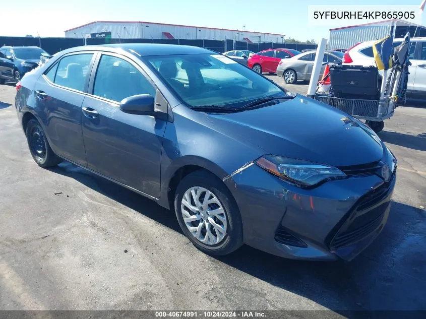 5YFBURHE4KP865905 2019 Toyota Corolla Le