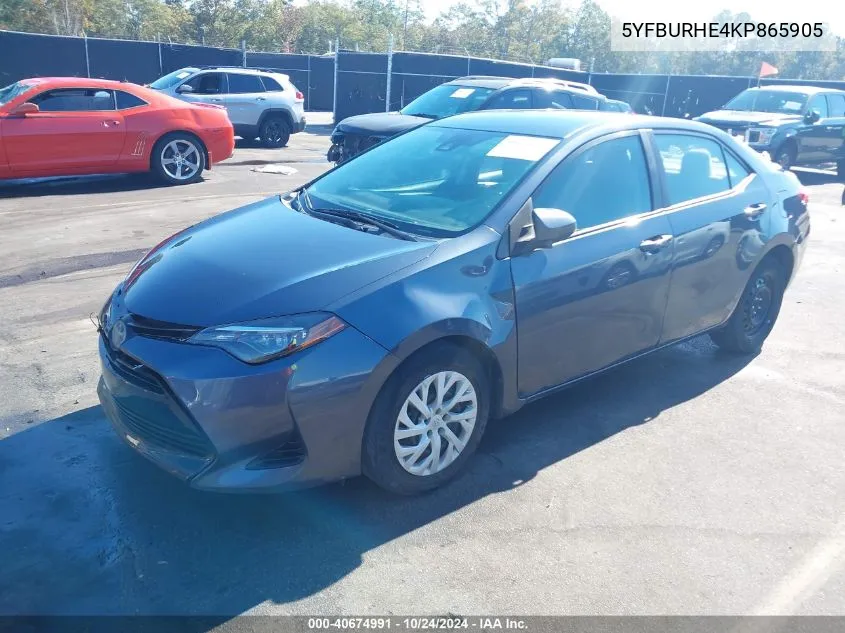 5YFBURHE4KP865905 2019 Toyota Corolla Le