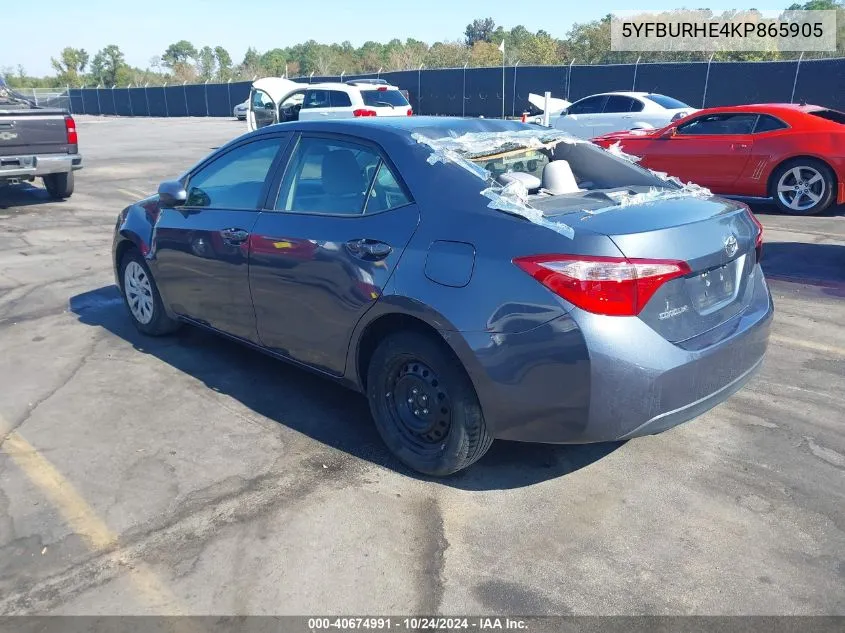 5YFBURHE4KP865905 2019 Toyota Corolla Le