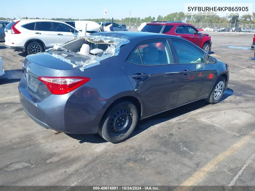 5YFBURHE4KP865905 2019 Toyota Corolla Le