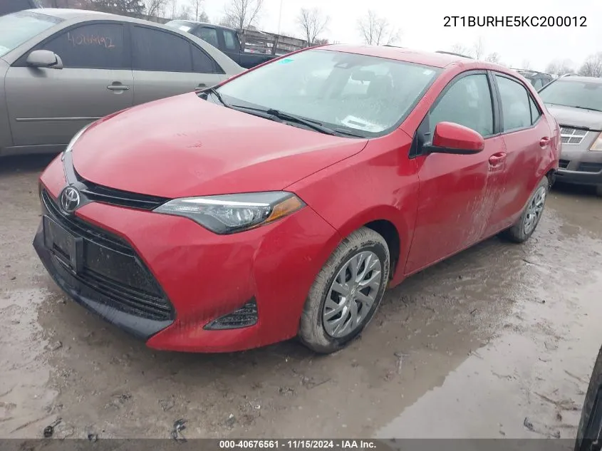 2019 Toyota Corolla Le VIN: 2T1BURHE5KC200012 Lot: 40676561