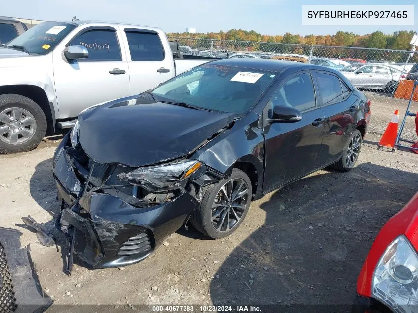 2019 Toyota Corolla Se VIN: 5YFBURHE6KP927465 Lot: 40677383