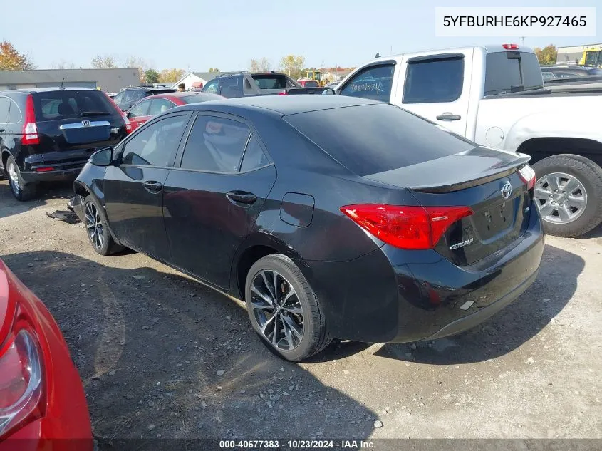 2019 Toyota Corolla Se VIN: 5YFBURHE6KP927465 Lot: 40677383