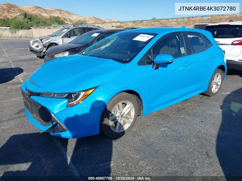 2019 Toyota Corolla Se VIN: JTNK4RBE4K3072780 Lot: 40687788