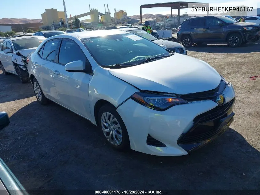 2019 Toyota Corolla Le VIN: 5YFBURHE5KP946167 Lot: 40691178