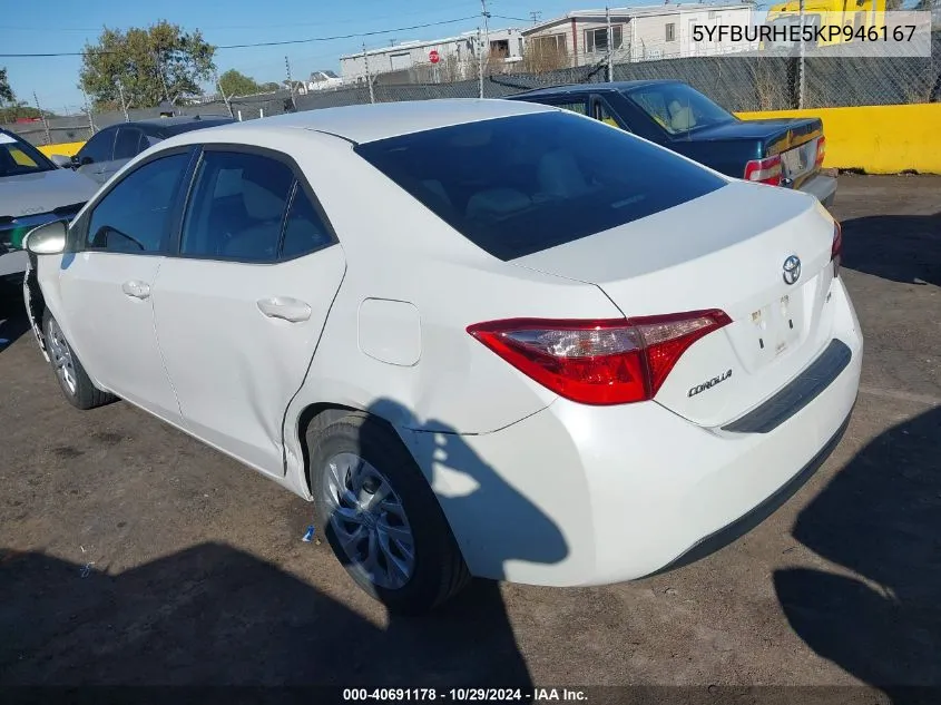 2019 Toyota Corolla Le VIN: 5YFBURHE5KP946167 Lot: 40691178