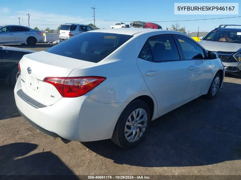 2019 Toyota Corolla Le VIN: 5YFBURHE5KP946167 Lot: 40691178