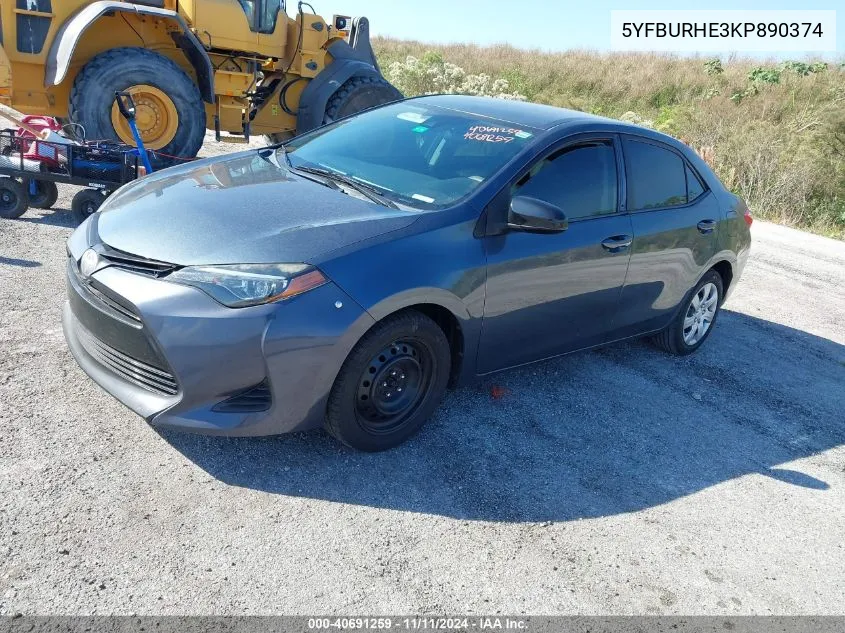 2019 Toyota Corolla Le VIN: 5YFBURHE3KP890374 Lot: 40691259