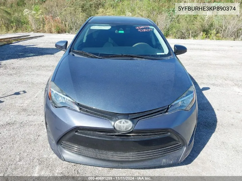 2019 Toyota Corolla Le VIN: 5YFBURHE3KP890374 Lot: 40691259