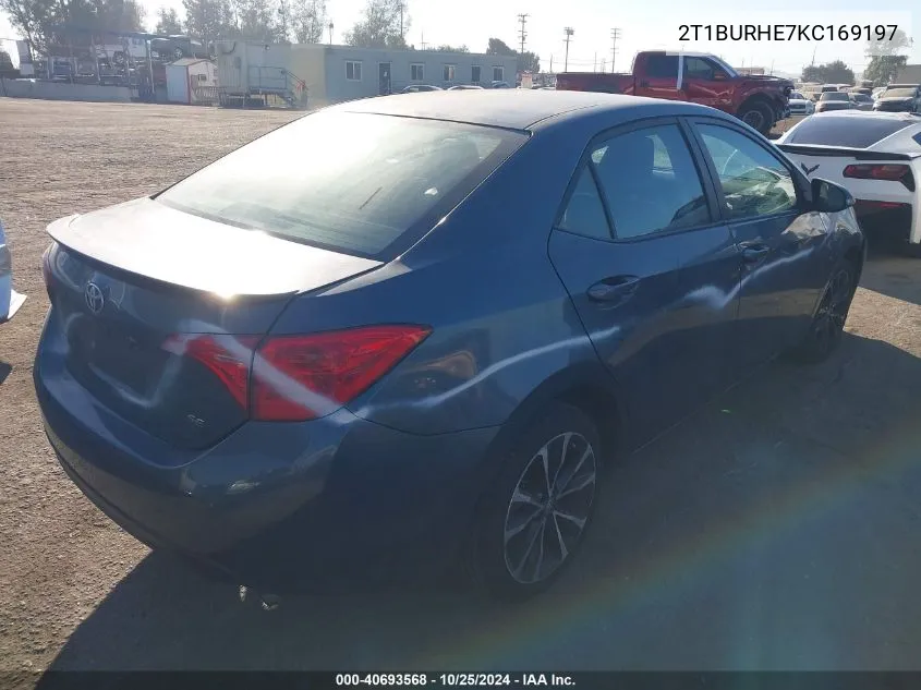 2019 Toyota Corolla Se VIN: 2T1BURHE7KC169197 Lot: 40693568