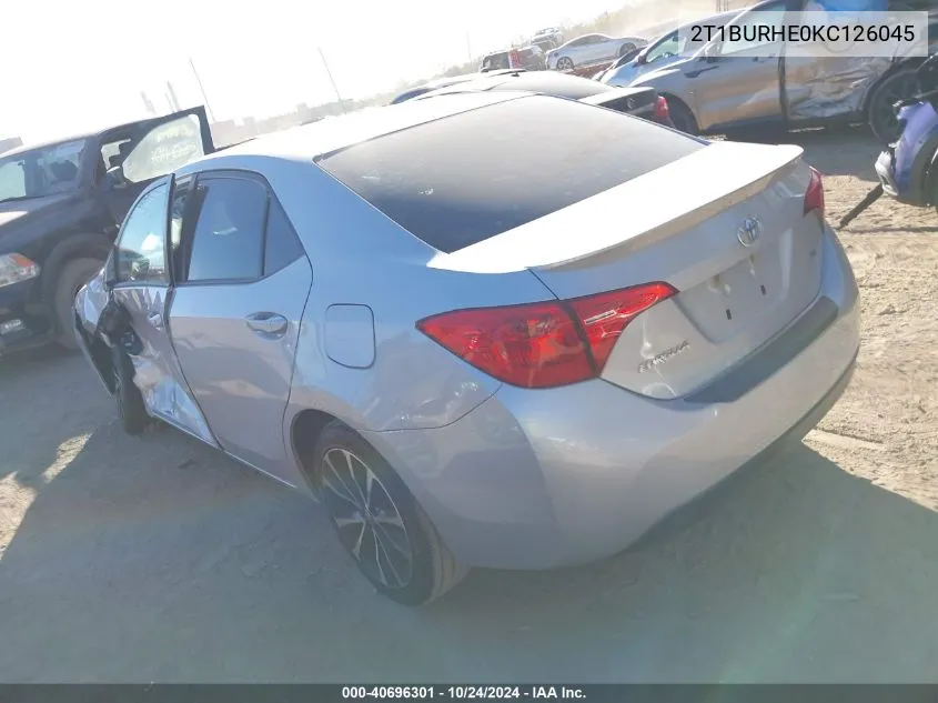 2019 Toyota Corolla Se VIN: 2T1BURHE0KC126045 Lot: 40696301