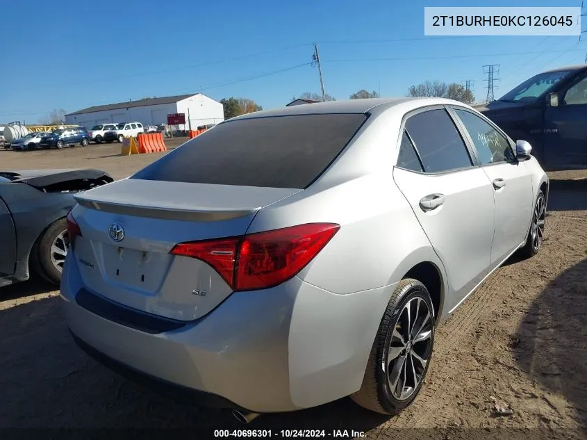 2019 Toyota Corolla Se VIN: 2T1BURHE0KC126045 Lot: 40696301