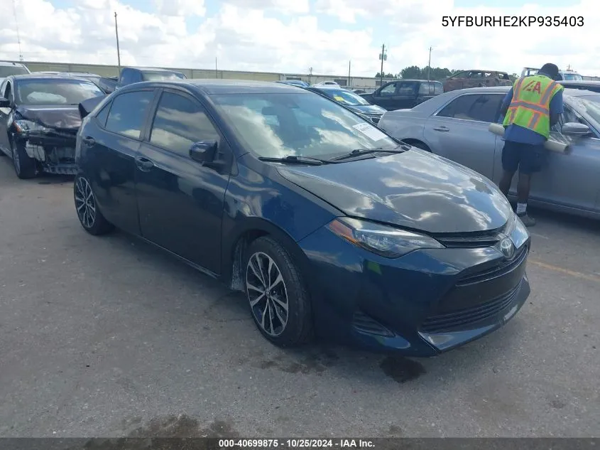 2019 Toyota Corolla Le VIN: 5YFBURHE2KP935403 Lot: 40699875