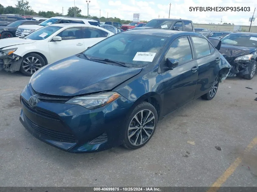 2019 Toyota Corolla Le VIN: 5YFBURHE2KP935403 Lot: 40699875