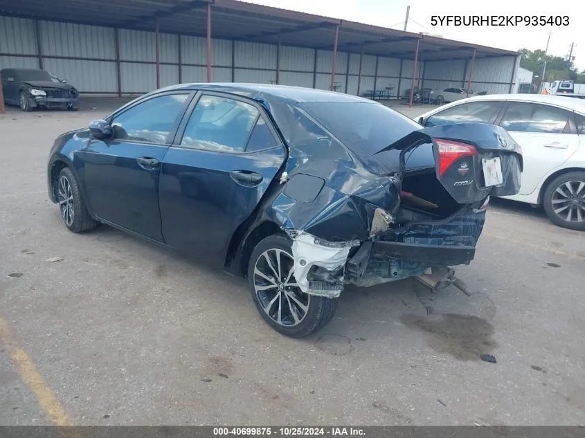 2019 Toyota Corolla Le VIN: 5YFBURHE2KP935403 Lot: 40699875