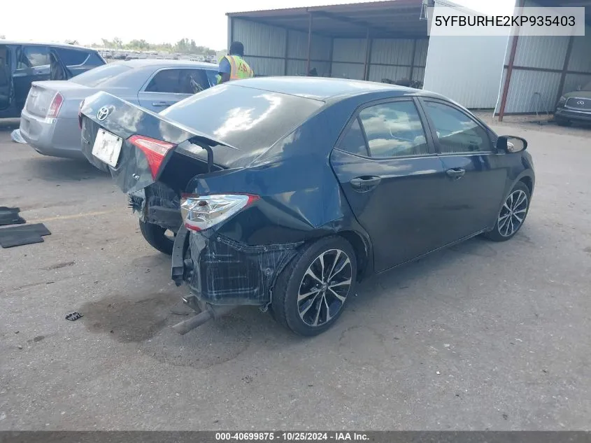 2019 Toyota Corolla Le VIN: 5YFBURHE2KP935403 Lot: 40699875