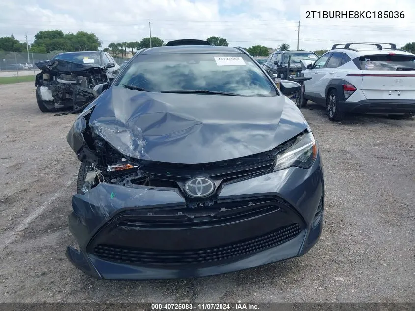 2019 Toyota Corolla L VIN: 2T1BURHE8KC185036 Lot: 40725083