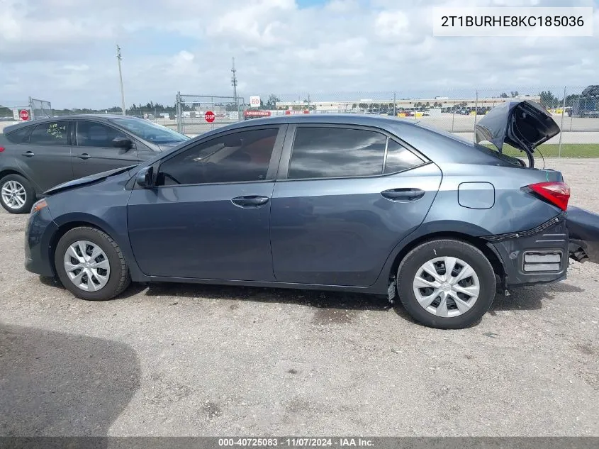 2019 Toyota Corolla L VIN: 2T1BURHE8KC185036 Lot: 40725083