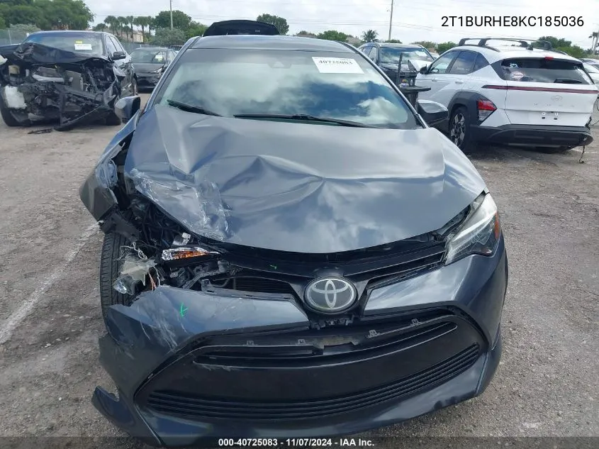 2019 Toyota Corolla L VIN: 2T1BURHE8KC185036 Lot: 40725083