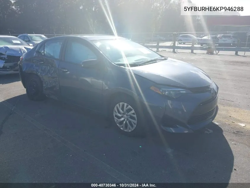 2019 Toyota Corolla Le VIN: 5YFBURHE6KP946288 Lot: 40730346