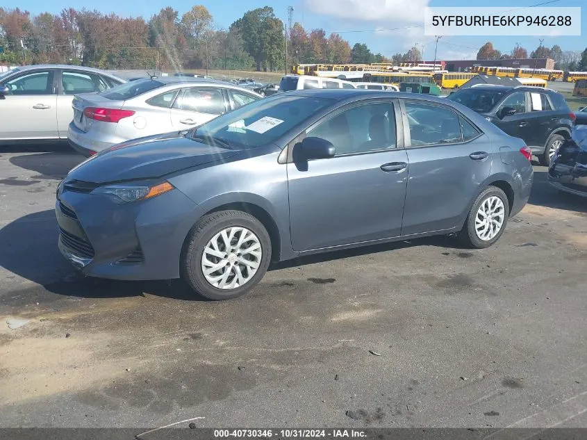 2019 Toyota Corolla Le VIN: 5YFBURHE6KP946288 Lot: 40730346