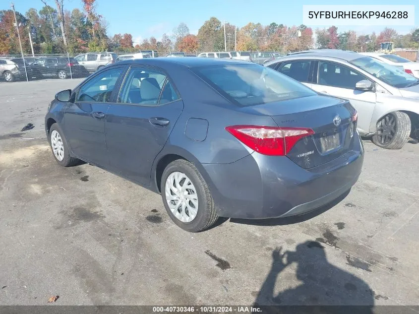 2019 Toyota Corolla Le VIN: 5YFBURHE6KP946288 Lot: 40730346