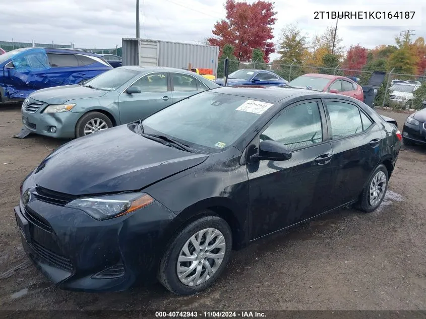 2019 Toyota Corolla Le VIN: 2T1BURHE1KC164187 Lot: 40742943