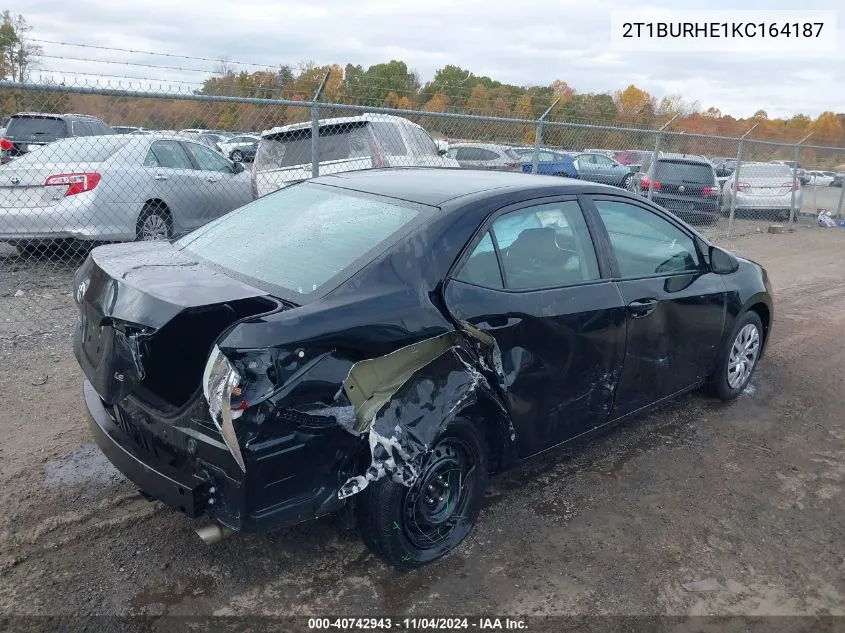 2019 Toyota Corolla Le VIN: 2T1BURHE1KC164187 Lot: 40742943