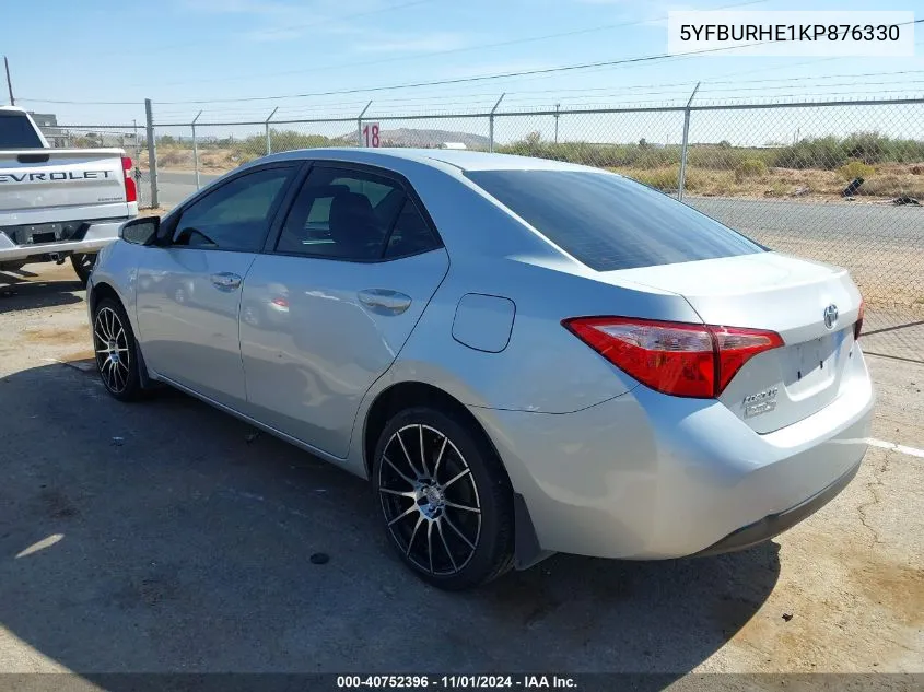 2019 Toyota Corolla Le VIN: 5YFBURHE1KP876330 Lot: 40752396