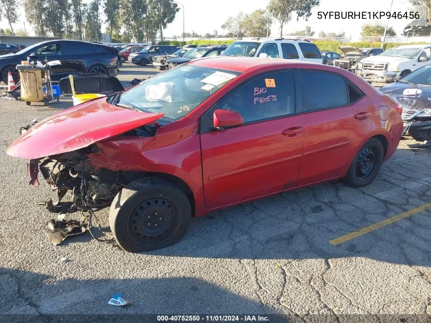 2019 Toyota Corolla Le VIN: 5YFBURHE1KP946456 Lot: 40752550