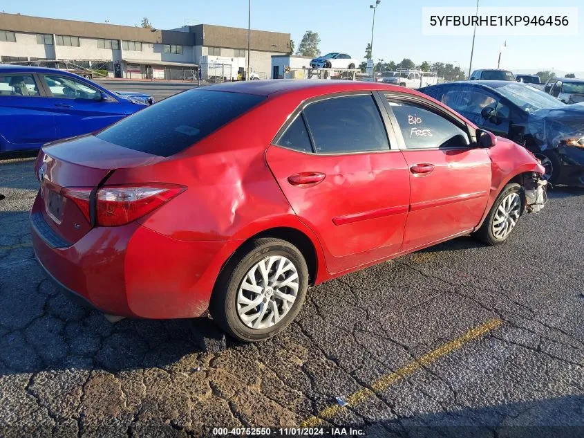 2019 Toyota Corolla Le VIN: 5YFBURHE1KP946456 Lot: 40752550