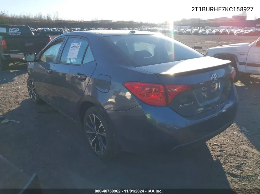 2019 Toyota Corolla L/Le/Xle/Se/Xse VIN: 2T1BURHE7KC158927 Lot: 40759962