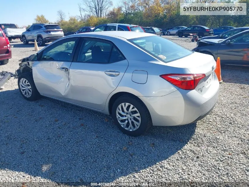 2019 Toyota Corolla Le VIN: 5YFBURHE0KP905770 Lot: 40760343