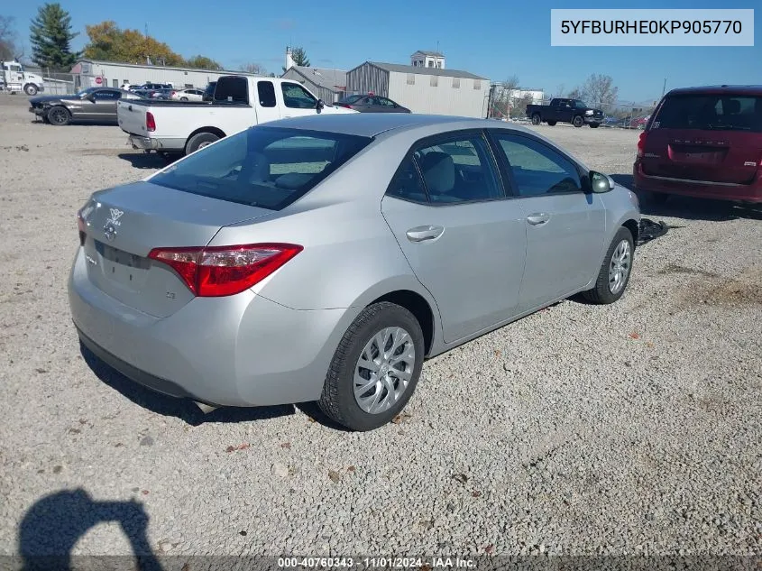 2019 Toyota Corolla Le VIN: 5YFBURHE0KP905770 Lot: 40760343