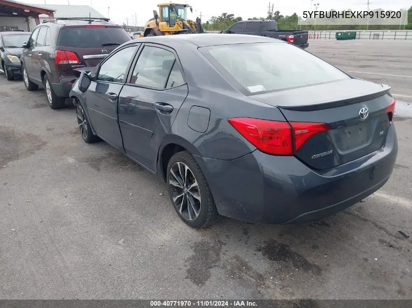 2019 Toyota Corolla Se VIN: 5YFBURHEXKP915920 Lot: 40771970