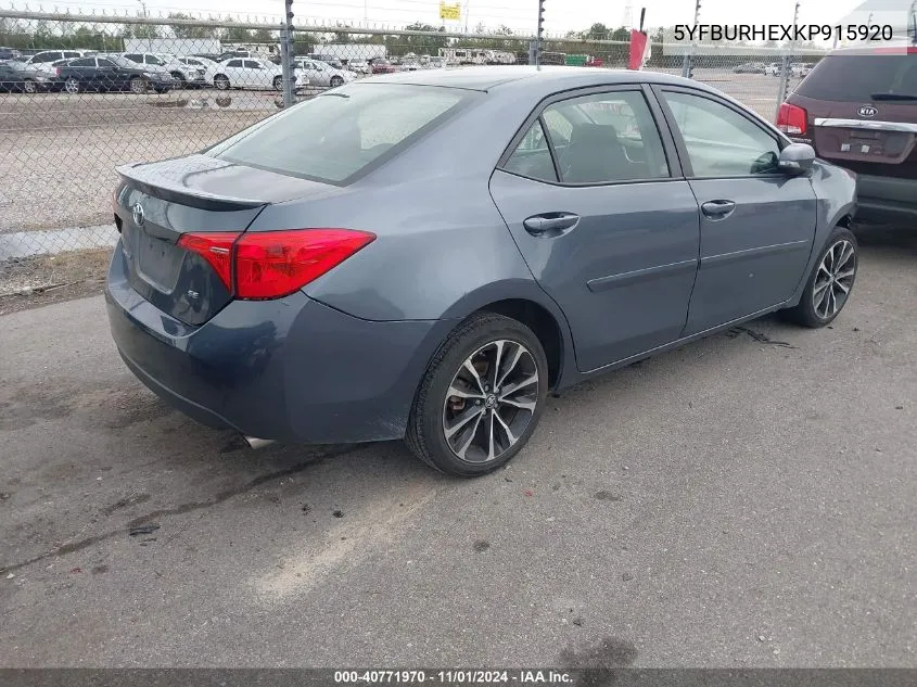 2019 Toyota Corolla Se VIN: 5YFBURHEXKP915920 Lot: 40771970