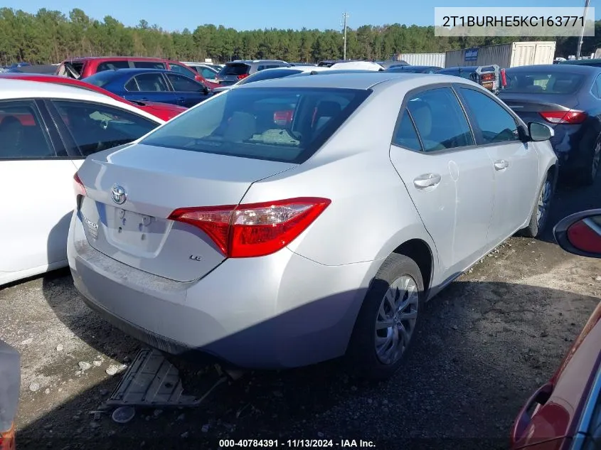 2019 Toyota Corolla Le VIN: 2T1BURHE5KC163771 Lot: 40784391