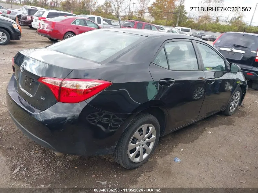 2T1BURHE7KC231567 2019 Toyota Corolla Le