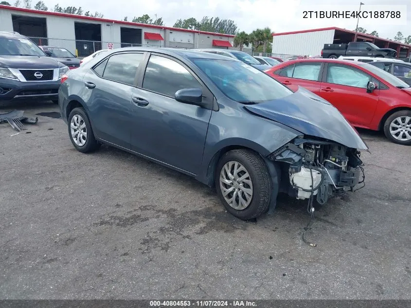 2T1BURHE4KC188788 2019 Toyota Corolla Le