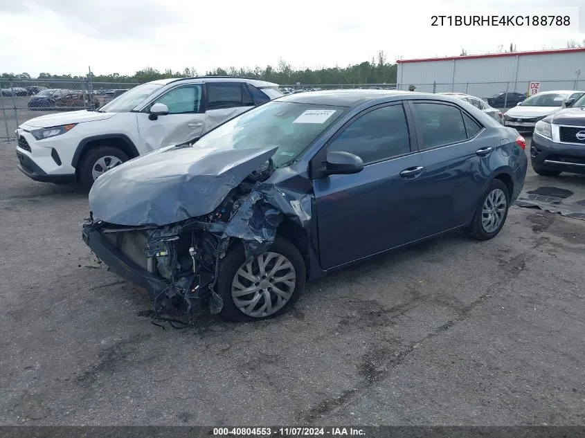 2T1BURHE4KC188788 2019 Toyota Corolla Le