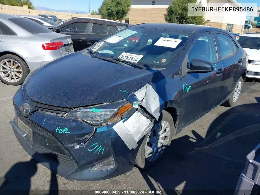 2019 Toyota Corolla Le VIN: 5YFBURHE6KP895486 Lot: 40809429